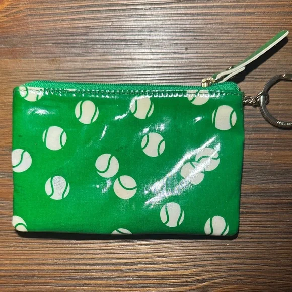 Kate Spade Green Tennis Print Keychain Pouch - Picture 2 of 3